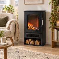HOMCOM Elektrische kachel met vlameffect thermostaat 1000 W / 2000 W 20 ㎡ zwart metaal 25 x 25,4 x 52 cm(m-3)