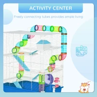 PawHut 5 Tier Hamster Cage, Gerbil Cage with Exercise Wheel, Feeder Bowl, Tube, Water Bottle, 59L x 36W x 69H cm - Blue(m-4)