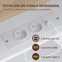 HOMCOM Mueble de TV Suspendido con Luces LED Enchufes Armario y 2 Cajones para Televisión 65 Pulgadas 140x24x20 cm Blanco(m-6)