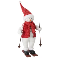 HOMCOM 2ft Singing Skiing Santa Claus, Standing Christmas Animated Santa Figure with Ski Board, Poles, Sound/Touch Activated(m-1)