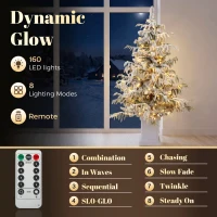 HOMCOM 4ft Prelit Flocked Christmas Tree, Artificial Snow Flocked Spruce with 160 Warm White LED Lights, 8 Modes, Green(m-5)
