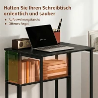 HOMCOM Inklapbaar bureau, om te vormen tot bijzettafel, met open schap, zwart(m-5)