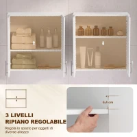 HOMCOM Pensile da Bagno con 2 Ante, 60x31x60 cm, Bianco(m-5)