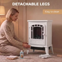 HOMCOM Electric Fireplace Stove, 1000W/2000W, Freestanding Electric Fire with LED Flame Effect, Adjustable Thermostat, White(m-8)