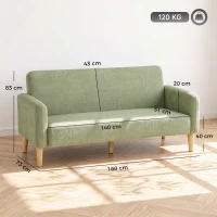 HOMCOM Zweisitzer-Sofa 160 cm, samtiges Gefühl, dick gepolstert, breiter Sitz und Füße aus Gummibaumholz, Grün(m-3)