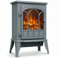 HOMCOM Freestanding Electric Fireplace, Electric Log Burner with LED Flame Effect, Overheating Safety System, 1000W/2000W Grey(m-1)