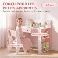 AIYAPLAY Bureau et Chaise pour Enfant 2 Pièces, Ensemble Table d'Activité, Tiroir, Bibliothèque pour Dessin, Lecture, Blanc Rose(m-6)