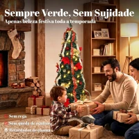 HOMCOM Árvore de Natal Desdobrável 150 cm com 70 Luzes LED, 11 Modos, Comando à Distância e Decoração Incluída, Verde(m-4)