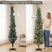 HOMCOM Árvore de Natal Estreita Pré-iluminada 180 cm, LEDs de Dupla Cor, Efeito Nevado, Comando, 11 Modos, 351 Pontas, 170 LEDs, Verde/Branco(m-7)