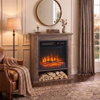 HOMCOM Electric Fireplace Suite with Shelf, 25" 1800W Electric Fire and Surround with LED Flame, 5 Brightness, Remote, Oak(m-14)