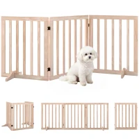 PawHut Wooden Dog Gate, 3-Panel Freestanding Pet Gates Indoor with 2 Support Feet and 360° Flexible Hinges, Natural(m-14)