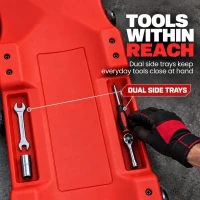 HOMCOM Low Profile Rolling Shop Creeper, Padded Headrest, Dual Tool Trays, 6 Swivel Casters, 150 kg, Red(m-6)