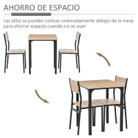 HOMCOM Conjunto de Mesa y 2 Sillas de Comedor de 3 Piezas para Espacios Pequeños para 2 Personas Carga 120 kg Madera Natural(m-4)