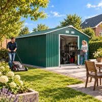 Outsunny Berging, weerbestendig tuinhuis voor tuingereedschap, met ventilatieramen, schuifdeuren, staal, Donkergroen(m-2)