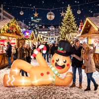Outsunny 9.8ft Giant Christmas Inflatable Gingerbread Man Side-Lying, Outdoor Blow Up Christmas Decoration with LEDs, Bag(m-8)