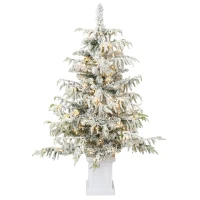 HOMCOM 4ft Prelit Flocked Christmas Tree, Artificial Snow Flocked Spruce with 160 Warm White LED Lights, 8 Modes, Green(m-15)