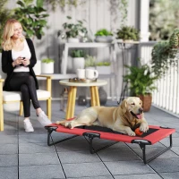 PawHut Portable Raised Dog Bed, Elevated Pet Cot with Breathable Mesh for Indoor Outdoor, for Large Dogs, Red(m-2)