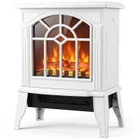 HOMCOM Freestanding Electric Fireplace, Electric Log Burner w/ LED Flame Effect, Overheating Safety System, 1000W/2000W, White(m-1)