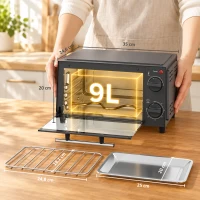 HOMCOM Mini Horno Eléctrico 9L Horno Eléctrico Sobremesa 750W con Temperatura Ajustable Temporizador 35x24,6x20 cm Gris(m-3)