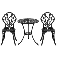 Outsunny zitgroep 3-delige eetgroep tuinmeubelset 1 tafel + 2 stoelen aluminium zwart(m-15)