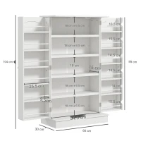 HOMCOM Dulap de bucătărie modern cu 12 rafturi pentru condimente pe uși, rafturi reglabile, 2 uși, 60x30x104 cm, alb(m-3)