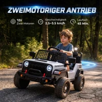 AIYAPLAY Kinder Elektroauto 12V Elektroauto für Kinder mit Fernbedienung Lithium-Akku 2 Motoren Sanftanlauf 4-Rad-Federung Weiß(m-4)