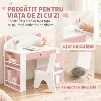 AIYAPLAY Set masă și scaun pentru copii, 3-8 ani, cu bibliotecă laterală, sertar și design vulpiță, alb(m-7)