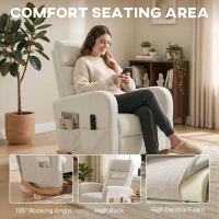 HOMCOM Upholstered Rocking Chair Retractable Footrest Rocker Chair High Back for Living Room Cream White(m-5)