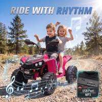AIYAPLAY 24V 2 Seater Electric Quad Bike for Kids, Ride On Car ATV Toy w/ Forward Backward, for Boys Girls 3-8 Years, Pink(m-8)