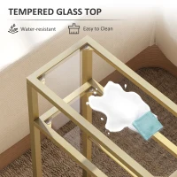 HOMCOM 3-Tier Side Table, Narrow End Table with Storage Shelf and Tempered Glass Tabletop for Small Spaces, Bedroom, Living Room, Entryway, Gold Tone(m-4)