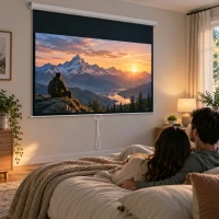 HOMCOM Telo per Proiettore 84" Rapporto 16:9, Fissaggio a Muro e Soffitto per Casa e Ufficio, Bianco(m-7)
