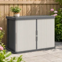 Outsunny Coffre de Rangement Extérieur 480 L, 2 Niveaux avec Portes Coulissantes Résistant aux UV, 120,5x59,5x92cm, Gris(m-2)