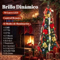 HOMCOM Árbol de Navidad Desplegable 150 cm con 70 Luces LED 11 Modos Mando a Distancia y Decoración Incluida Verde(m-5)