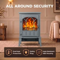 HOMCOM Freestanding Electric Fireplace, Electric Log Burner with LED Flame Effect, Overheating Safety System, 1000W/2000W Grey(m-7)