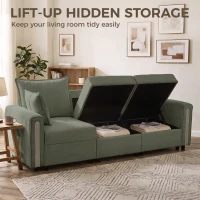 HOMCOM 3 Seater Sofa with Lift-Up Storage, 228cm Comfy Velvet Couch with Wide Deep Seat, Dark Green(m-7)