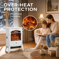 HOMCOM Freestanding Portable Fireplace, Electric Fireplace Stove Heater with 3D Flame Effect and Adjustable Thermostat, White(m-6)