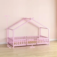 AIYAPLAY Wooden Kids House Single Bed Frame, Solid Pine Wood Toddler Bed with Dual Guardrails for Children, Boys, Girls, Pink(m-3)
