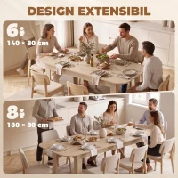 HOMCOM Masă living ovală pentru dining extensibilă, potrivită pentru 4 - 8 persoane, din PAL, 140-180 cm, stejar(m-4)