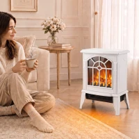 HOMCOM Freestanding Electric Fireplace, Electric Log Burner w/ LED Flame Effect, Overheating Safety System, 1000W/2000W, White(m-13)