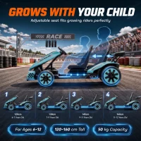 AIYAPLAY 24V Electric Go Kart for Kids 6-12 Years with Drift Mode, Adjustable Seat, 3 Speed, Slow Start, Light Blue(m-6)