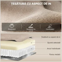 HOMCOM Fotoliu Rabatabil Manual cu Perne Groase, Mânere Căptușite și Suport pentru Picioare, Bej(m-5)