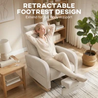 HOMCOM Upholstered Rocking Chair Retractable Footrest Rocker Chair High Back for Living Room Cream White(m-4)