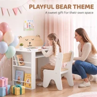 AIYAPLAY Bureau et Chaise pour Enfant 2 Pièces, Ensemble Table d'Activité avec Bibliothèque pour Dessin, Lecture et Jeux, Blanc(m-8)