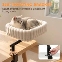PawHut Cat Desk Bed, Rotatable Raised Cat House for Desk, Window, Soft Kitten Hammock with Hanging Ball, White(m-5)