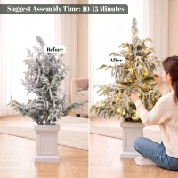 HOMCOM 3ft Prelit Flocked Christmas Tree, Artificial Snow Flocked Spruce with 100 Warm White LED Lights, 8 Modes, Green(m-8)