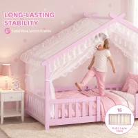 AIYAPLAY Wooden Kids House Single Bed Frame, Solid Pine Wood Toddler Bed with Dual Guardrails for Children, Boys, Girls, Pink(m-7)