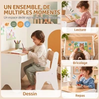 AIYAPLAY Bureau et Chaise pour Enfant 2 Pièces, Ensemble Table d'Activité avec Tiroir, 3 à 8 Ans, Blanc et Bois Naturel(m-7)