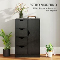HOMCOM Armário de Sala com 4 Gavetas, 1 Porta e Prateleira Interior, Móvel de Arrumação Multiusos, 54x29x83 cm, Preto(m-4)