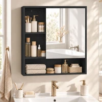 HOMCOM Bathroom Mirror Cabinet, Wall-Mounted Bathroom Cabinet with Mirror Door, Adjustable Shelves, Black(m-8)