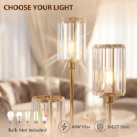 HOMCOM Floor Lamp with Shelves, 3-Light Crystal Standing Lamp with Glass Shades and Foot Switch, Bulbs Not Included, Gold Tone(m-7)